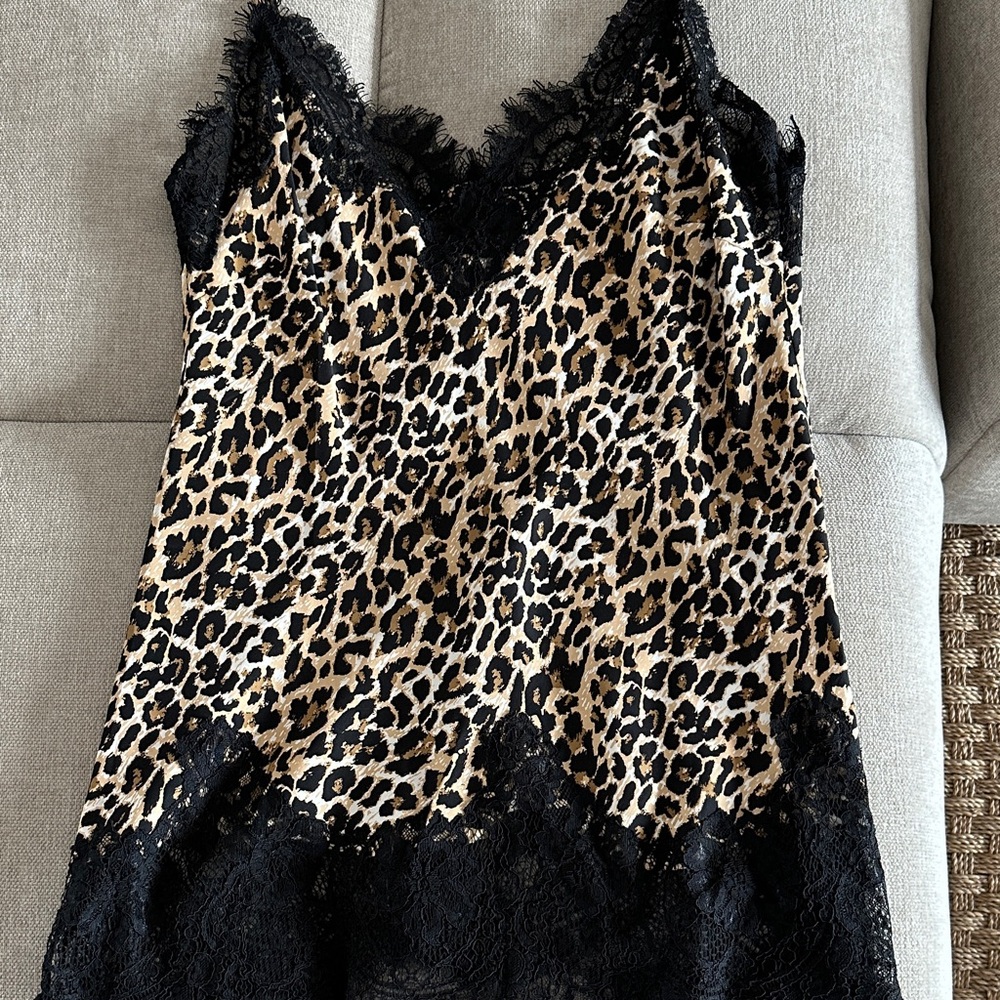 Leopard Print Camisole with Black Lace Trim
